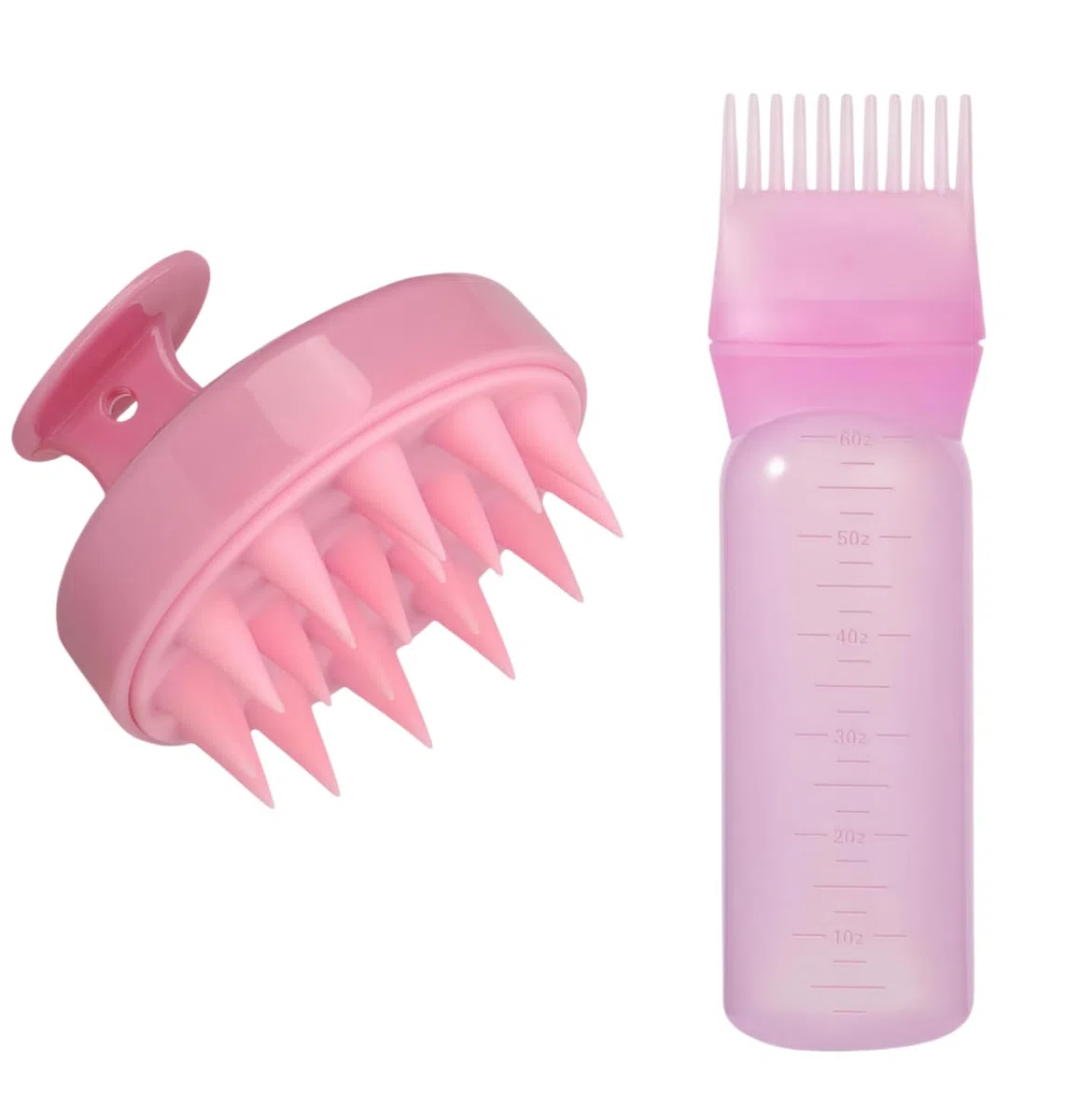2 Pezzi Applicatore Olio Capelli,Massaggiatore Cuoio Capelluto + Applicatore Tintura,Flacone a Pettine per Radici,Spazzola Massaggio Cuoio Capelluto per La Casa,Salone per Capelli(Rosa)