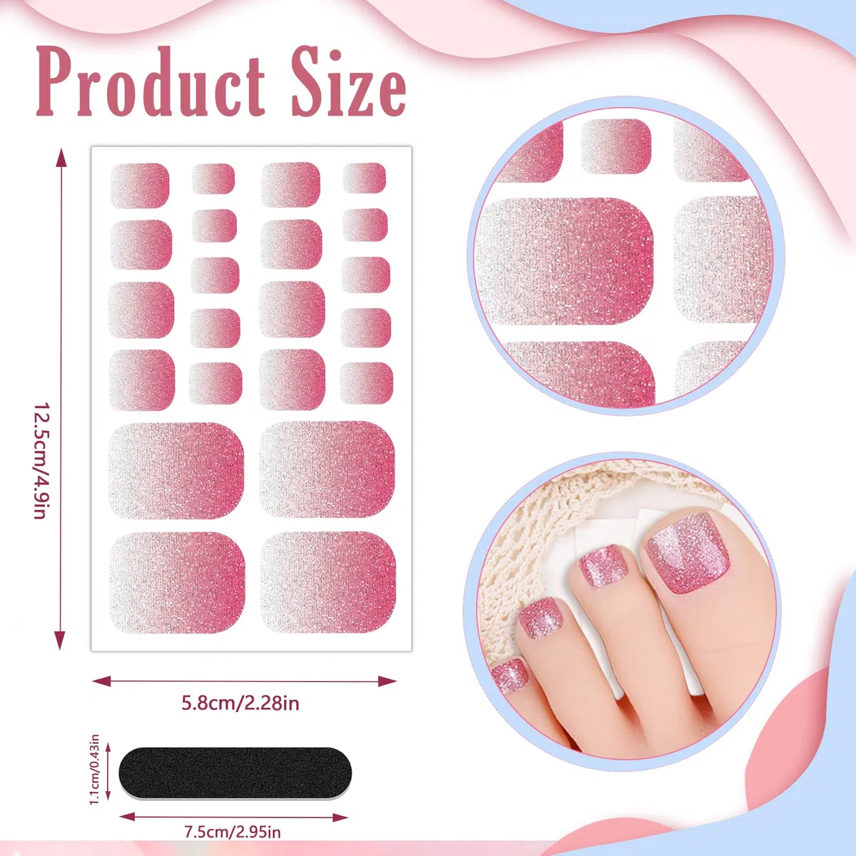 JSRQT 6 Pezzi Adesivi Unghie dei Piedi Glitterati, Adesivi Smalto per Unghie Toenail Stickers, Strisce Autoadesive e Decalcomaniein Gel per Donne Ragazze, Decorazioni per Nail Art Piedi