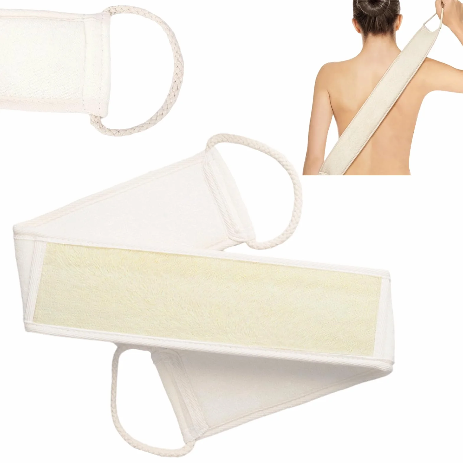 Scrubber per la Schiena in Luffa, Luffa Lavaschiena per Doccia, pulizia della pelle e cuscinetto in luffa, Naturali Organico Esfoliante Spugna Scrub per Uomo Donna Massaggi Cura del Corpo