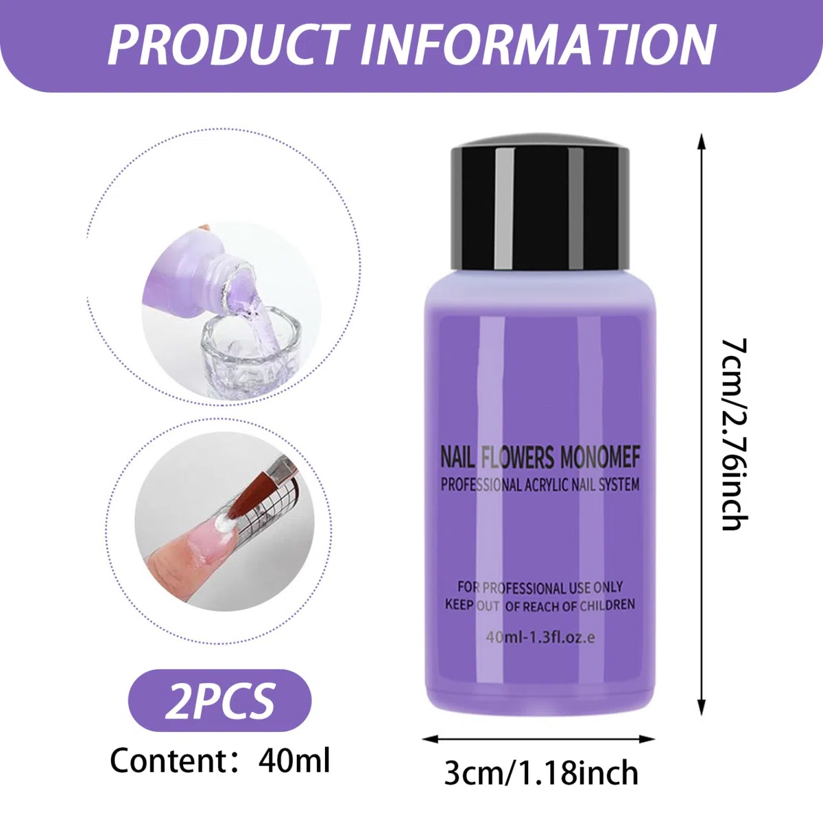 2 bottiglie di liquido monomero acrilico per unghie 40ml Liquido monomero acrilico professionale sicuro e delicato per Nailsalon Home for Nails
