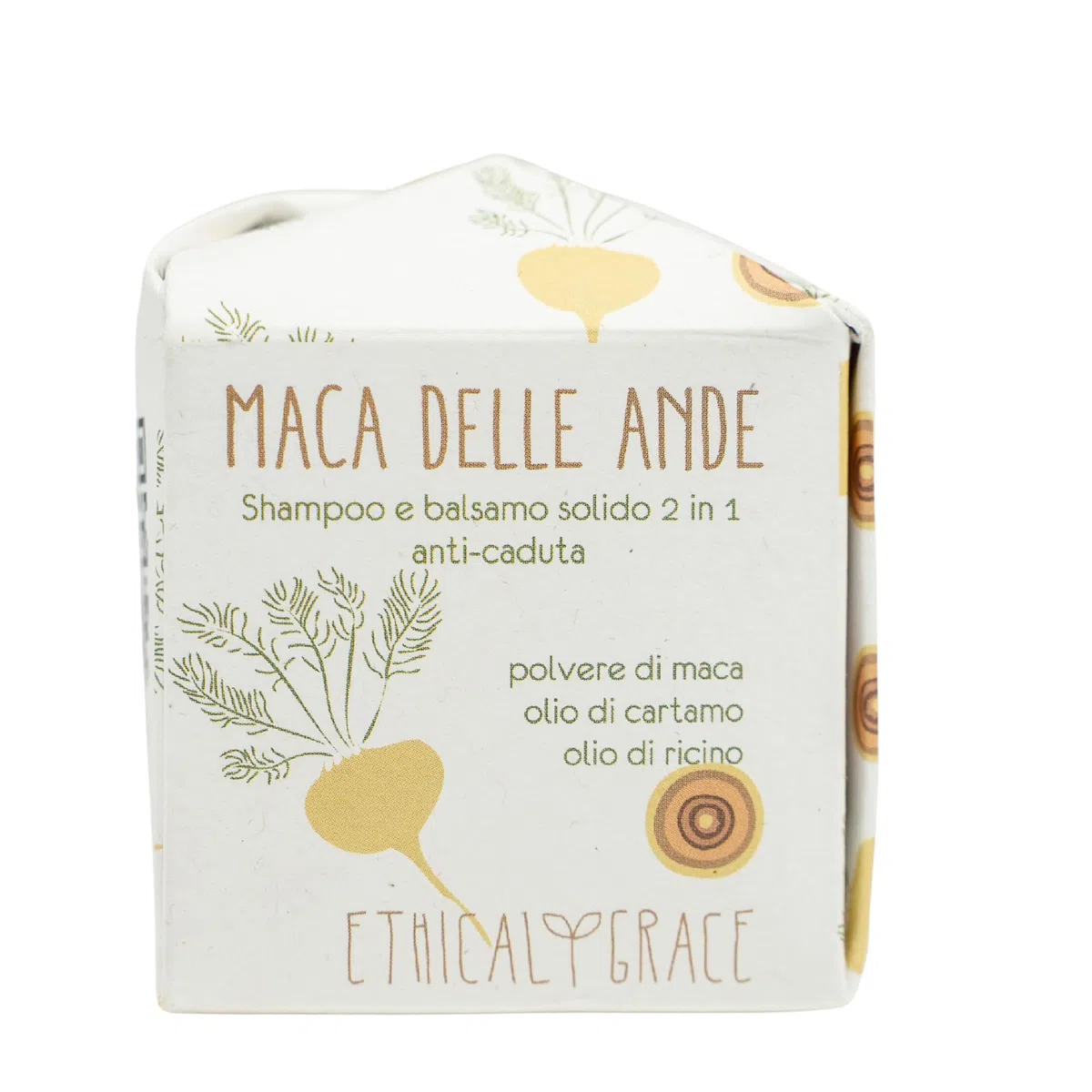 Ethical Grace - Maca Delle Ande - Shampoo e Balsamo Solido 2 in 1 Vegano Shampoo Anticaduta per Capelli Forti e Resilienti Balsamo Capelli Naturale con Estratto di Maca e Olio di Cartamo 90 gr