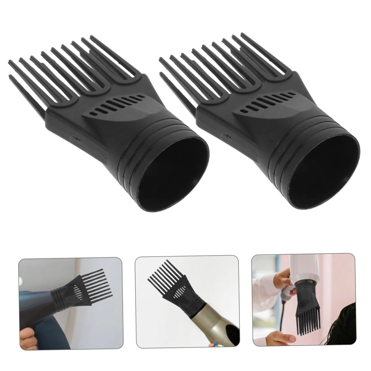 Spazzola per Phon Blow Dryer Brush in Plastico Nero, Accessorio Leggero da 2 Pezzi Asciuga Rapidamente senza Danneggiare i Chioma