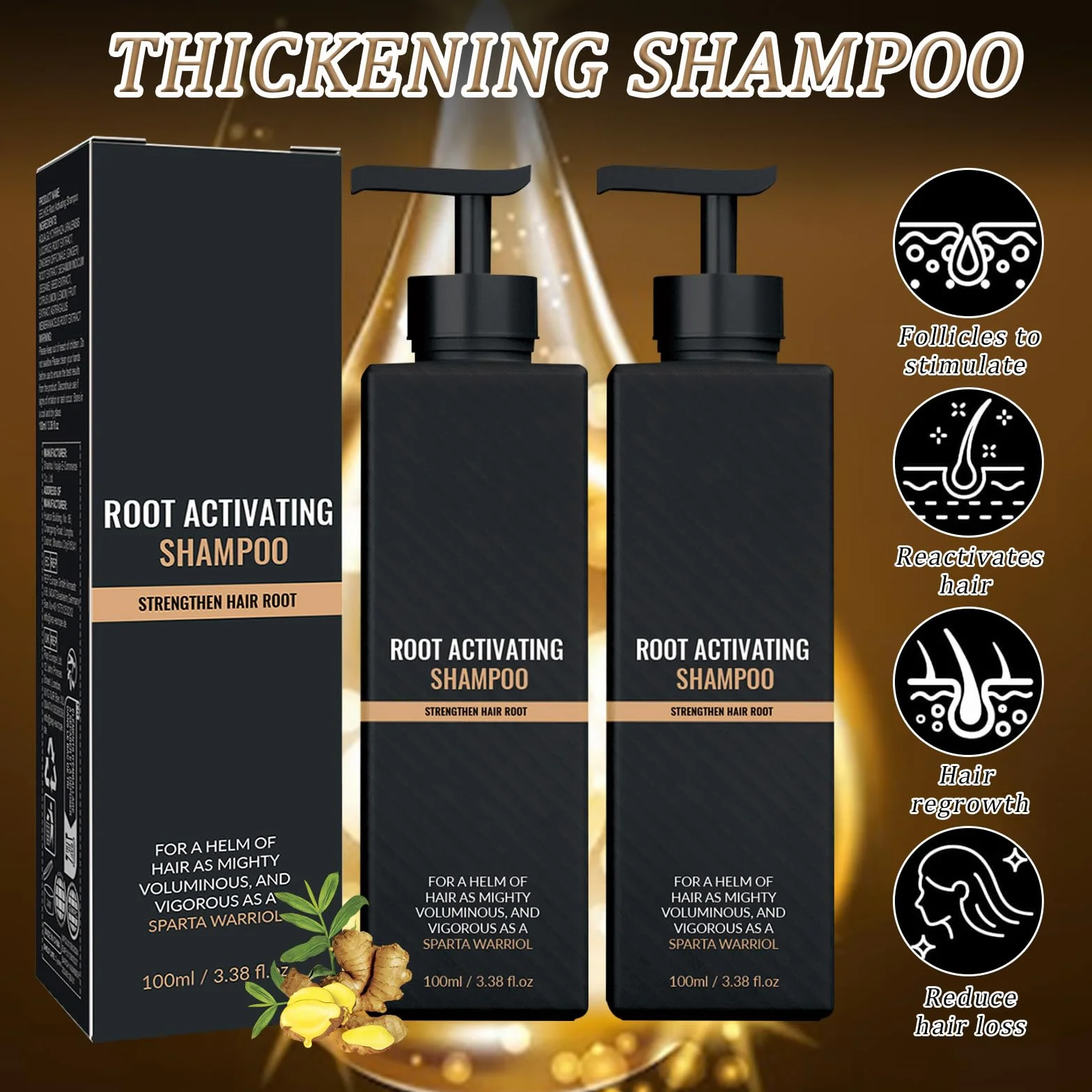 Byhsoep Spart Root Activator Shampoo, 2 Pezzi da 100 ml, Ingredienti Botanici Delicati, Radici dei Capelli Lisce e Lucide/Forti, Adatte sia Agli Uomini che Alle Donne
