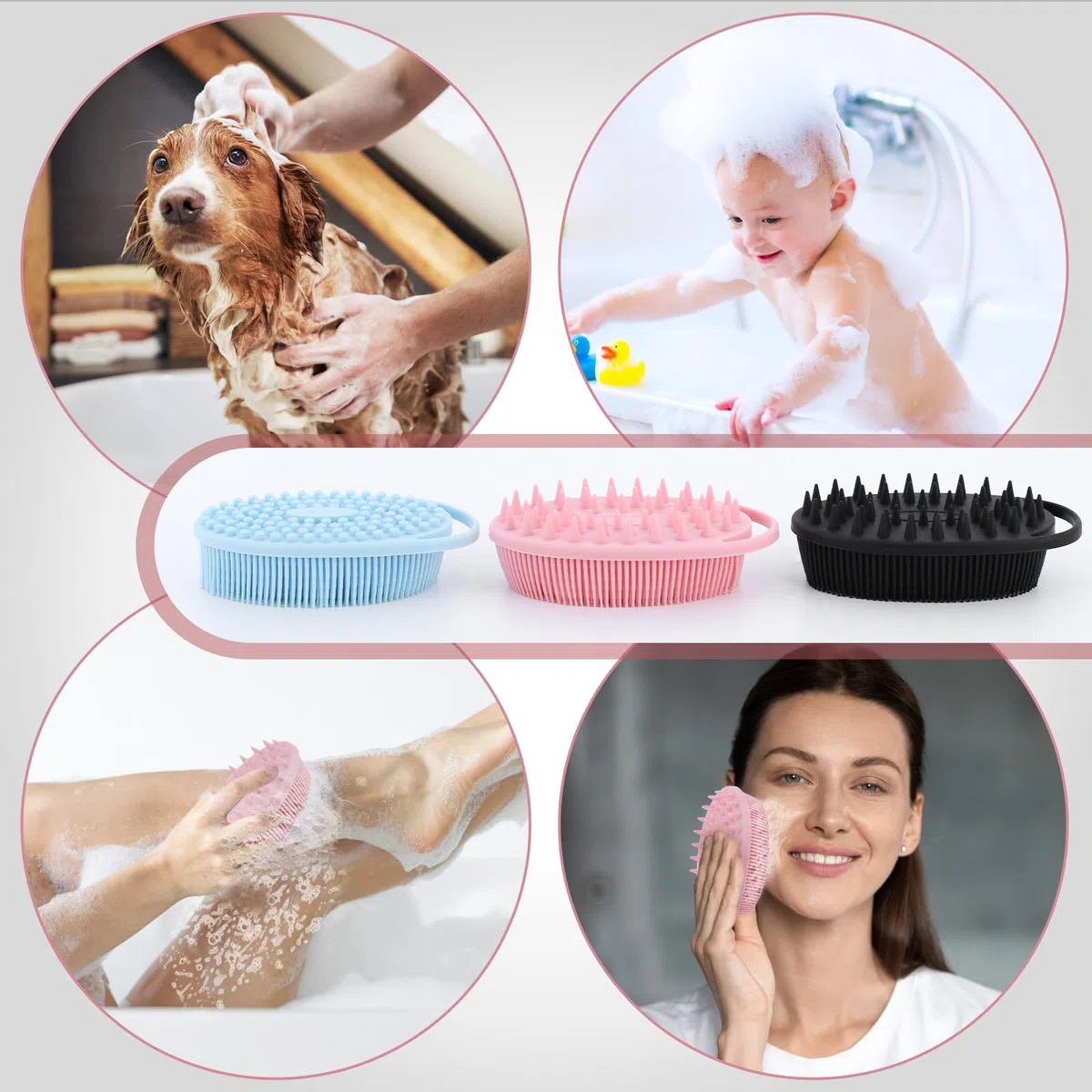Paquete de 3 Spazzola per Corpo in Silicone, 2 in 1 Spazzola Shampoo, Spazzola Da Bagno in Silicone, Per Massaggio Alla Testa, Esfoliante, Delicata, Schiuma Bene, Facile Da Pulire