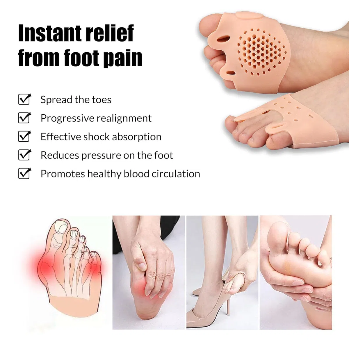 Separatori per dita dei piedi in silicone, separatore per dita dei piedi, per donne, sollievo dall'alluce valgo, raddrizzatore e distanziatore per donne e uomini (4 pezzi)