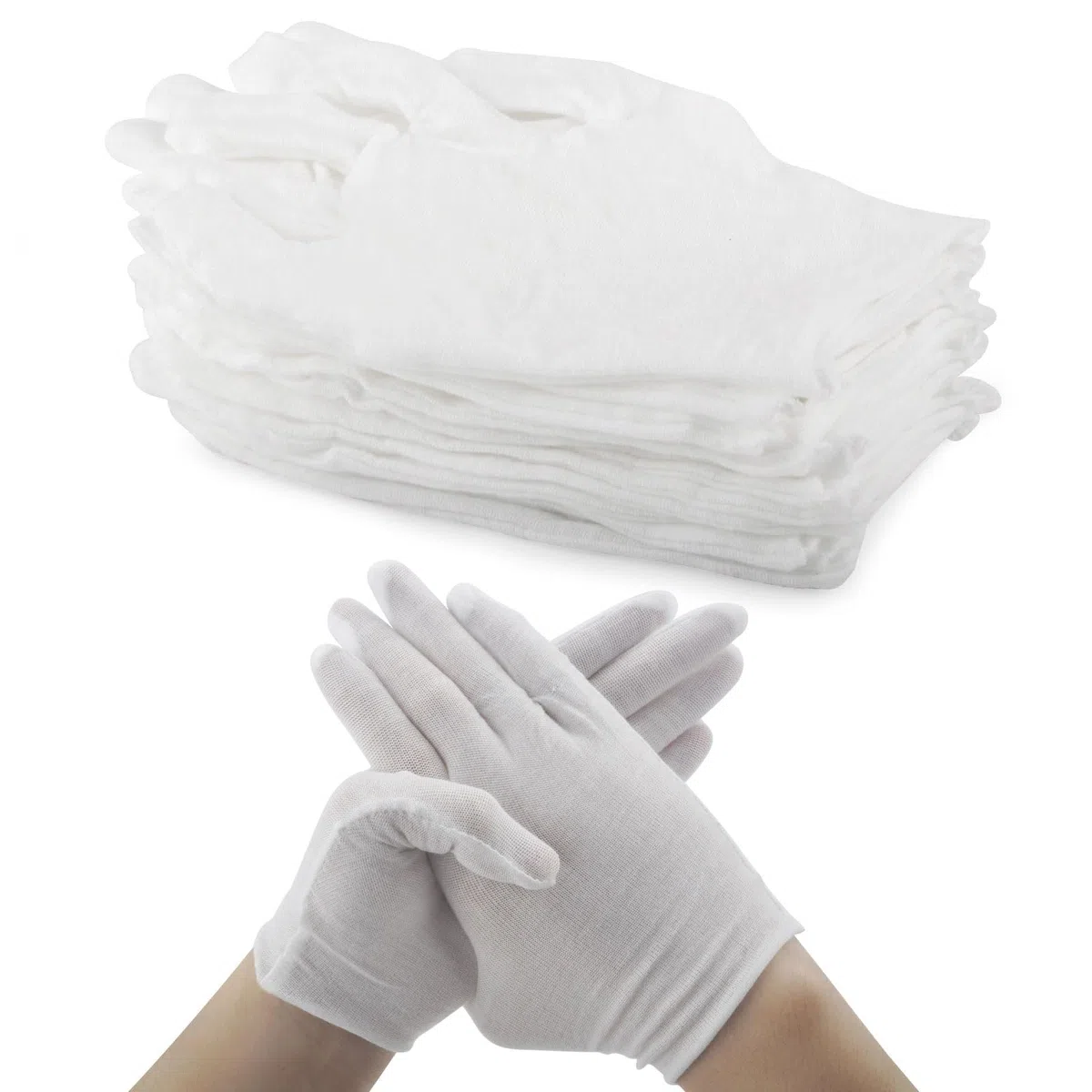 TNSLAND 24 pezzi (12 paia) guanti in cotone bianco per mani asciutte, idratanti, cosmetici, eczema, spa e monete, ispezione, handsc