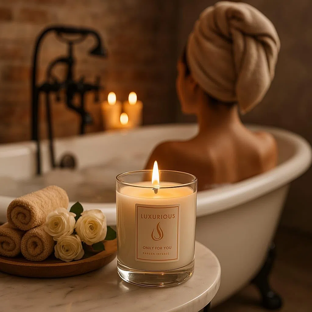 Candela Profumata in Vetro con Lunga Durata – Menta Selvatica & Eucalipto – Elegante Idea Regalo per Casa, Relax, Aromaterapia, 40 Ore, Confezione Premium