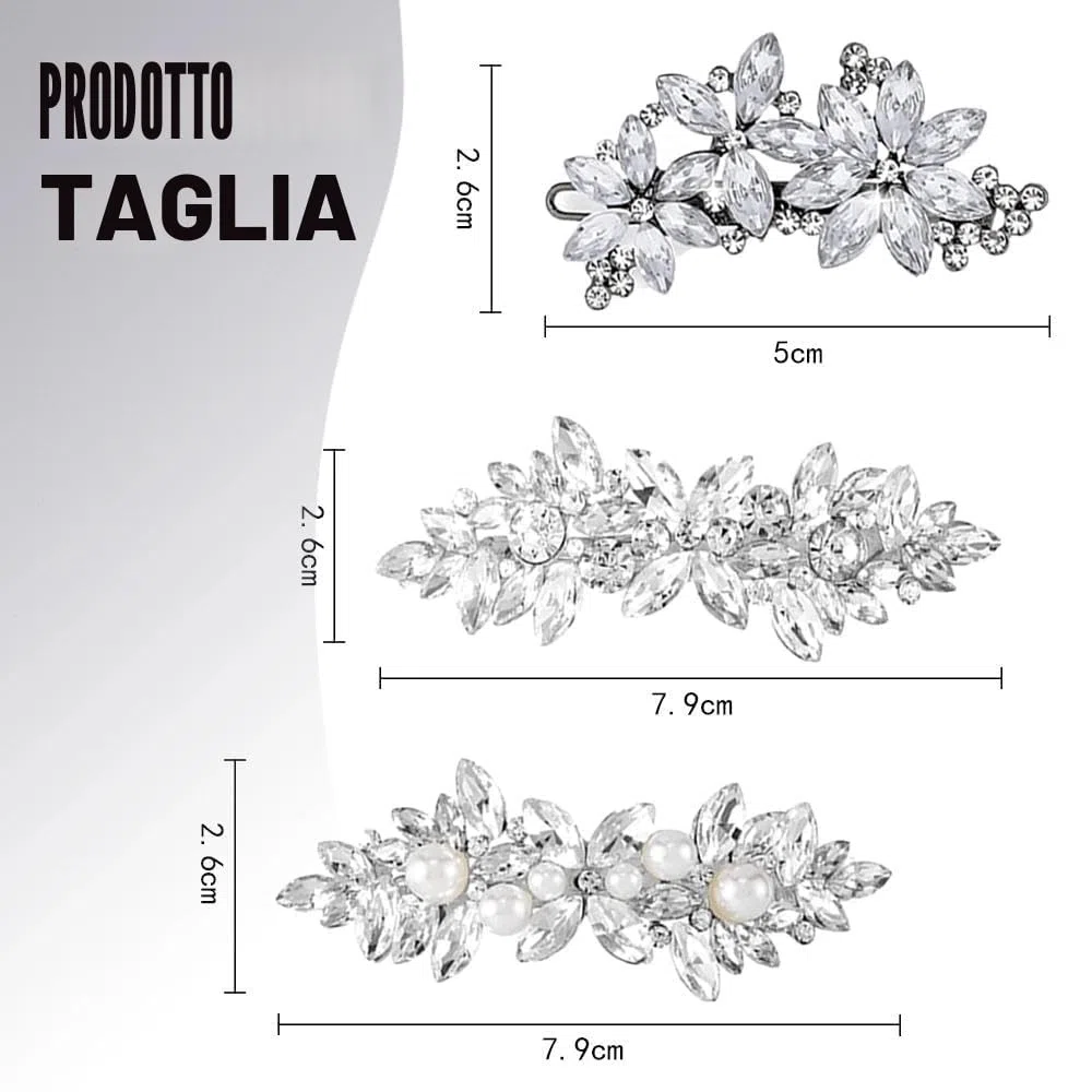 3 Pezzi Fermagli per Capelli Strass, Spille Decorative per Damigella d'Onore Fiore Copricapo Matrimonio Fermagli per Capelli Eleganti da Donna Accessori per Capelli Matrimonio