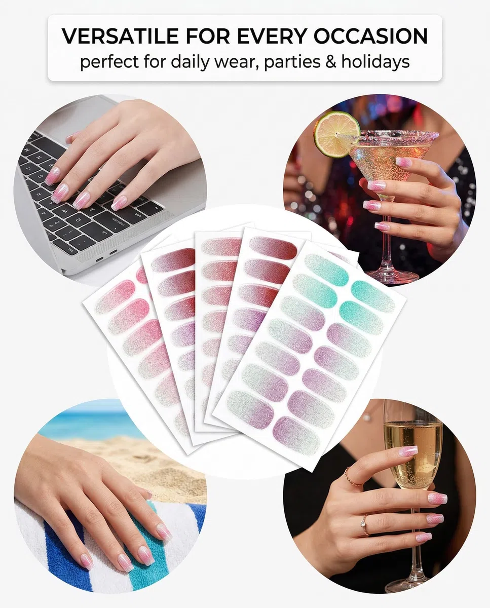 12 Fogli Unghie Gel Adesive UV,Sfumato Smalto Adesivo Gel UV,Unghie Finte Adesive,Pellicola per Unghie Autoadesiva,Adesivi per unghie, Impacchi di Smalto Gel per Unghie