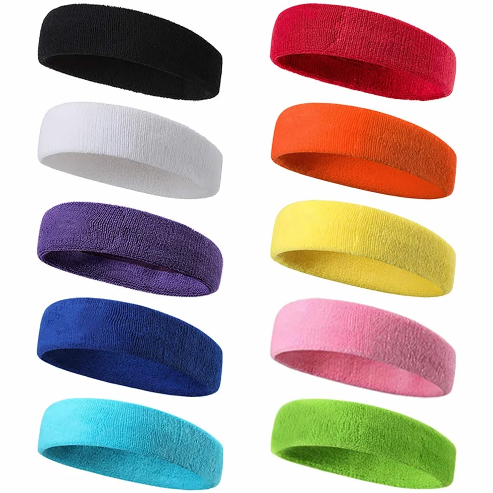 Confezione da 10 fasce da uomo fascia da donna sport fascia per capelli fascia per capelli in cotone elastico sulla fronte traspirante antiscivolo fascia per capelli traspirante yoga guanto