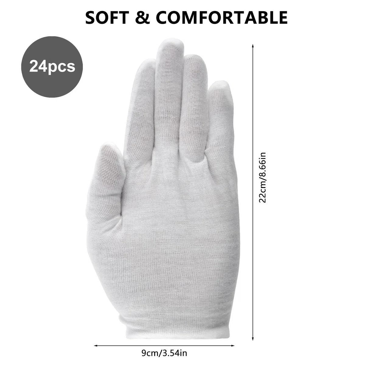 TNSLAND 24 pezzi (12 paia) guanti in cotone bianco per mani asciutte, idratanti, cosmetici, eczema, spa e monete, ispezione, handsc