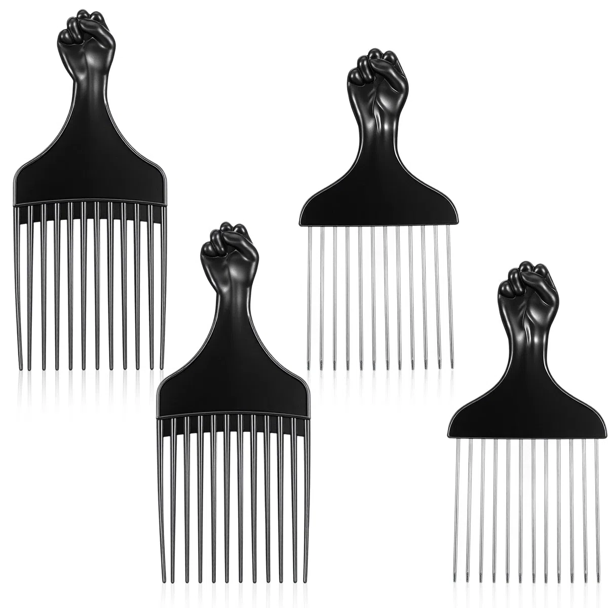 4 pettini afro, in metallo e plastica, a lunga durata, per ricci afro comb, con manico, prodotti afro-Hair, per uomini, donne, capelli ricci, perm