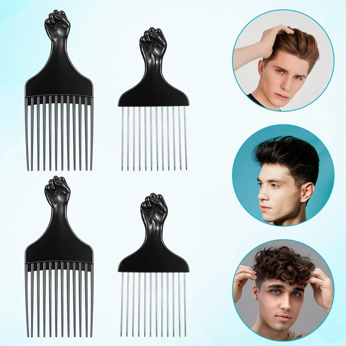 4 pettini afro, in metallo e plastica, a lunga durata, per ricci afro comb, con manico, prodotti afro-Hair, per uomini, donne, capelli ricci, perm