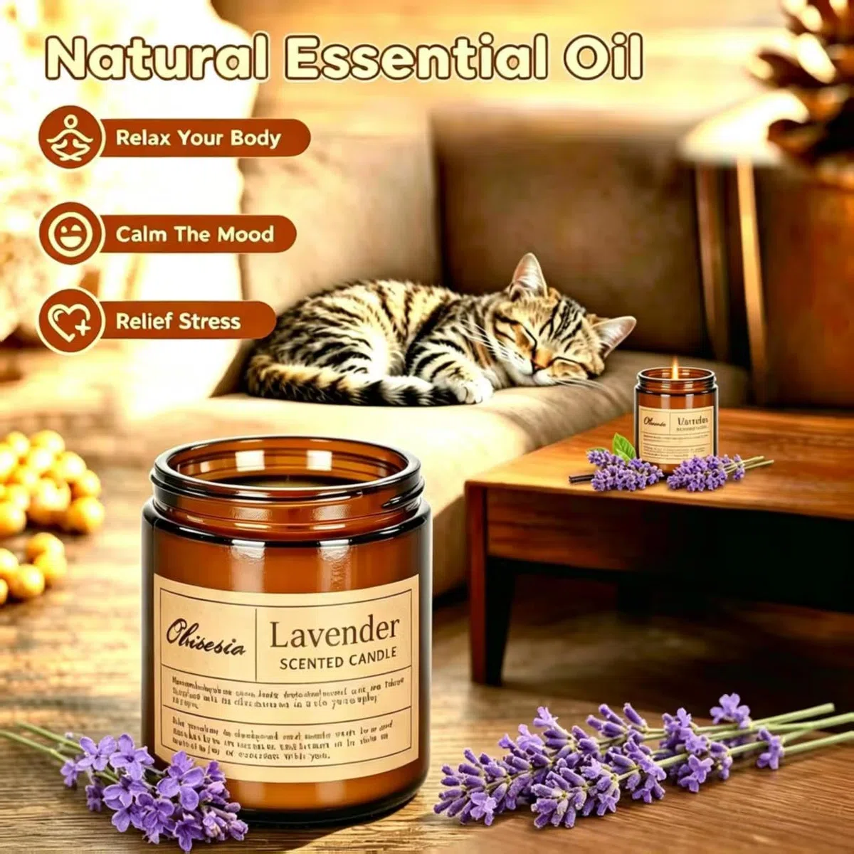 Candele 2 Pack, Candele per la casa profumata, Aromaterapia Candela Set regalo per le donne Cera di soia Lunga durata Ambra Jar Candeles regalo per Madre San Valentino (Vaniglia e Lavanda)