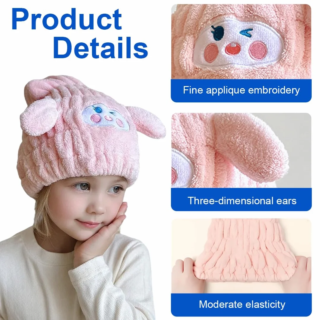 Turbante asciugacapelli, asciugamano capelli turbante, asciugamano microfibra capelli, cuffia capelli ricci notte, 2 Pezzi cuffia doccia bambini, Cane Bianco e Coniglio Rosa, Elastico