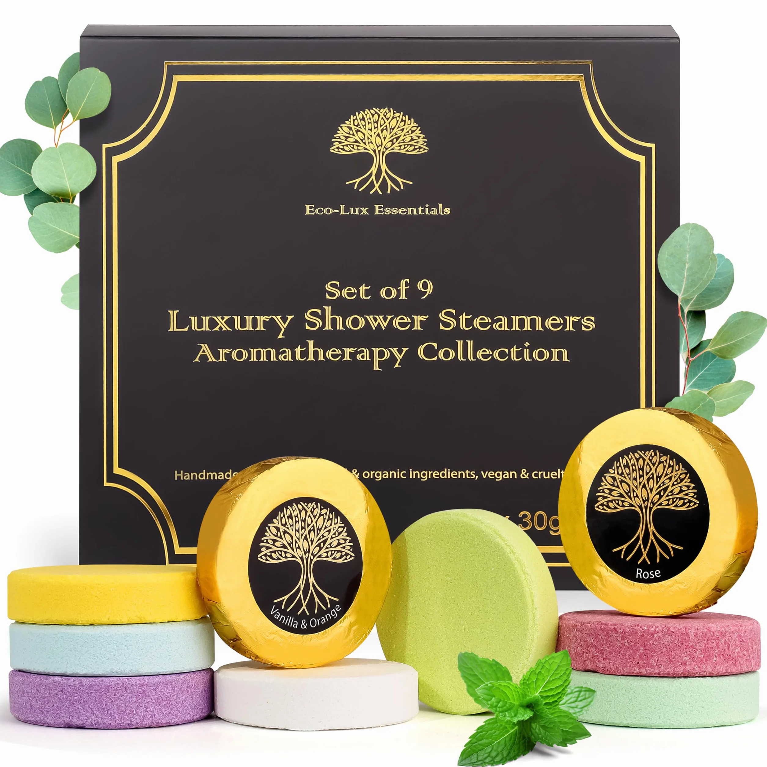 Vaporizzatori da Doccia per Aromaterapia – Confezione da 9 Bombe da Doccia Naturali con Oli Essenziali – Fragranze Assortite per Rilassamento, Sollievo dallo Stress ed Energia – Set Regalo Spa per
