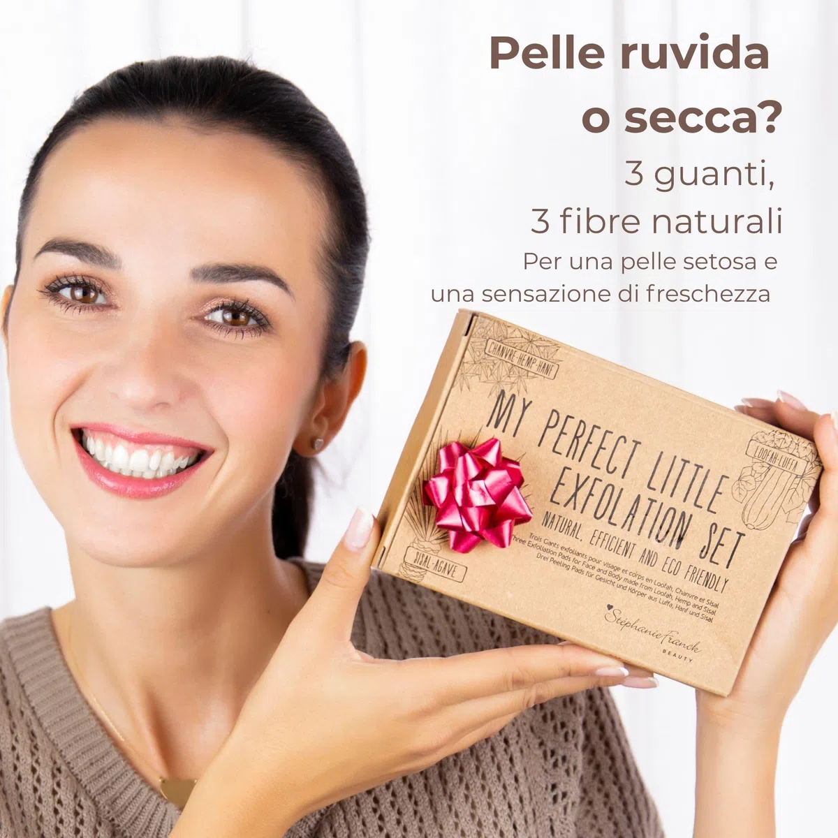Guanti Esfolianti Naturali 3 Pezzi – Luffa, Canapa, Sisal – Per Viso e Corpo – 3 Livelli di Esfoliazione – Riutilizzabili, Vegan, Zero Plastica – Cura Naturale Quotidiana