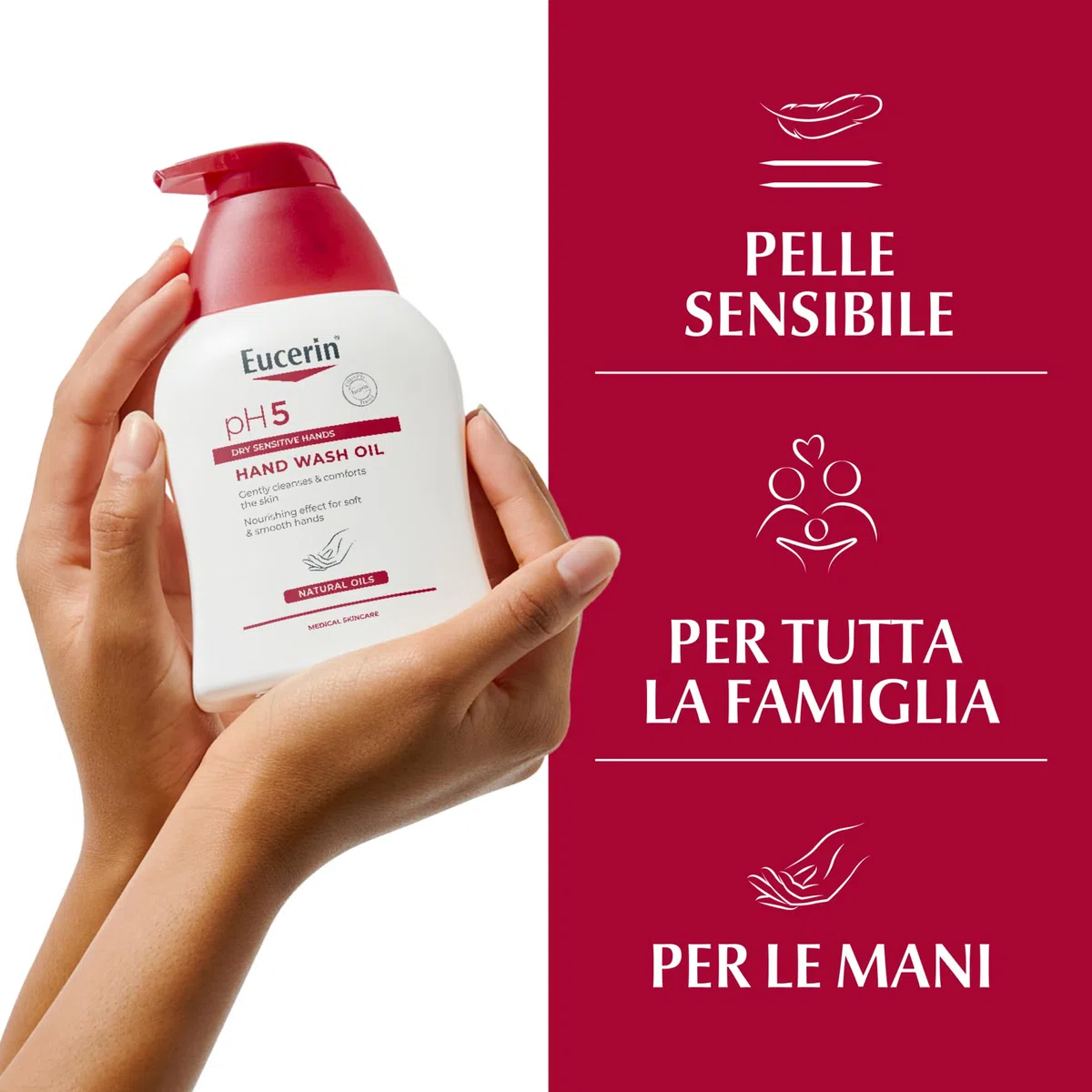 Eucerin pH5 Olio Detergente Mani 250 ml, Sapone liquido mani con Oli Nutrienti per un'idratazione intensa, Detergente pelle secca e sensibile adatto all'uso quotidiano e ai lavaggi frequenti