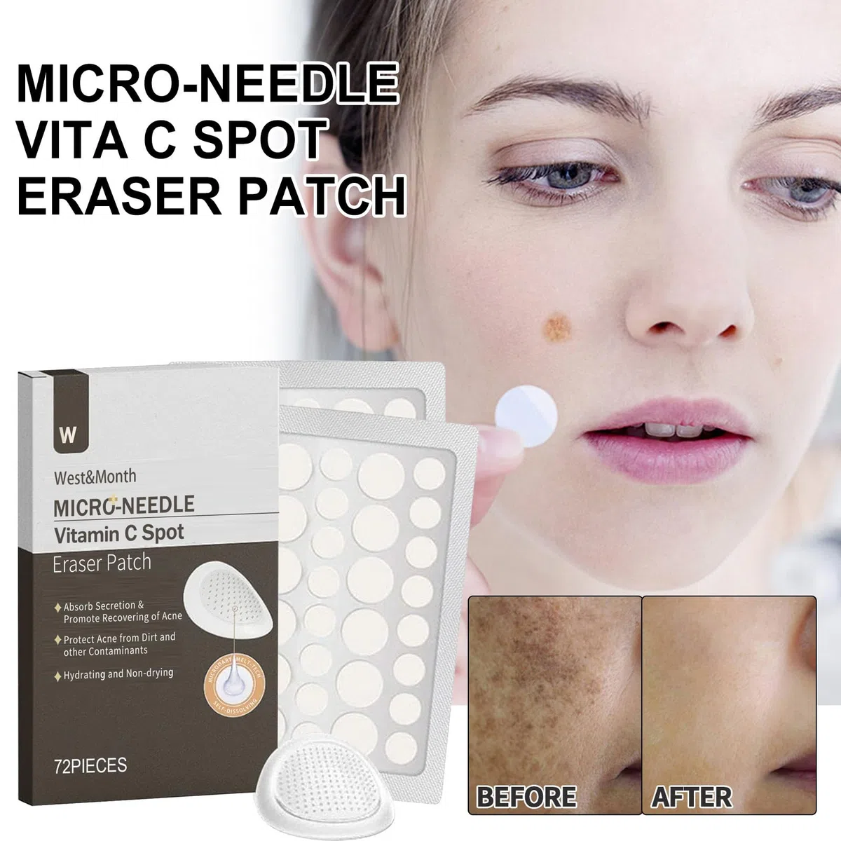 Patch per Cancellare Macchie di Vitamina C, Adesivi Idratanti per Rimuovere L', Restringere i Pori, Cerotti per la Cura della Pelle, Pelle Chiara e Chiara