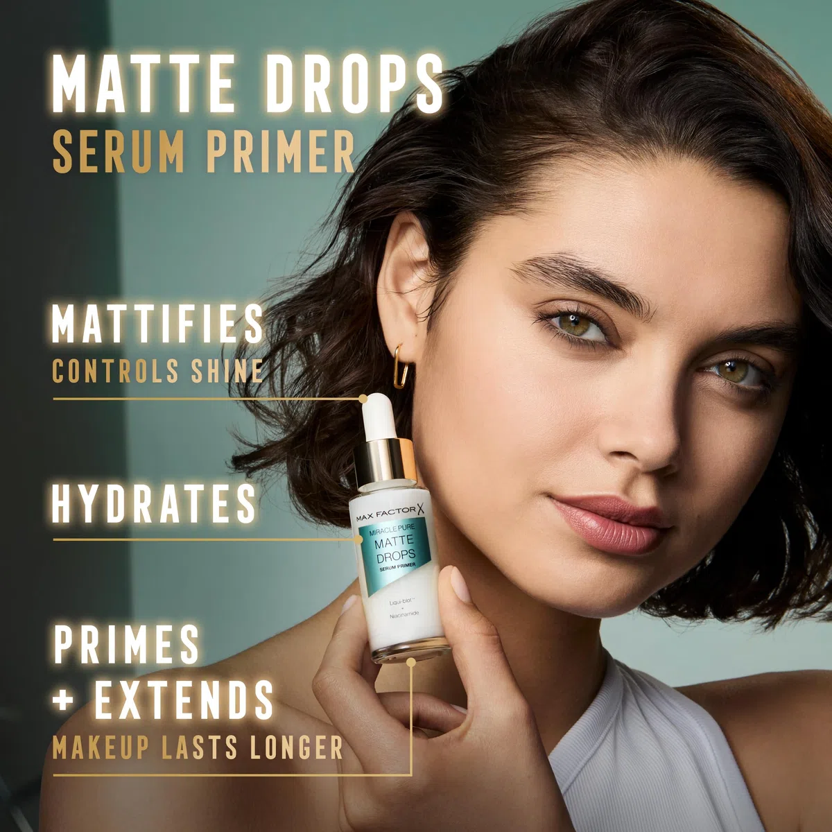 Max Factor Miracle Pure Matte Drops Siero Primer, opacizza, idrata e prepara, con Niacinamide e Centella Asiatica, uniforma il tono della pelle, lenisce e calma la pelle, 30ml