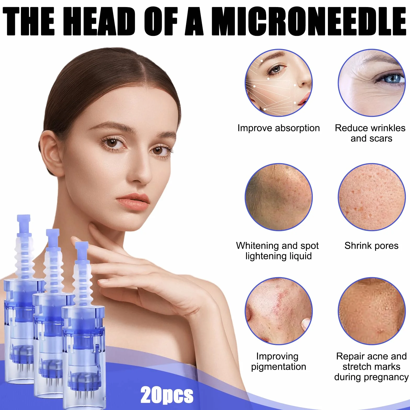 Vaileal - 20 micro aghi di ricambio a 12 pin per Derma Pen per rimuovere l'acne, cicatrici e pieghe di obesità - Blu - Bellezza