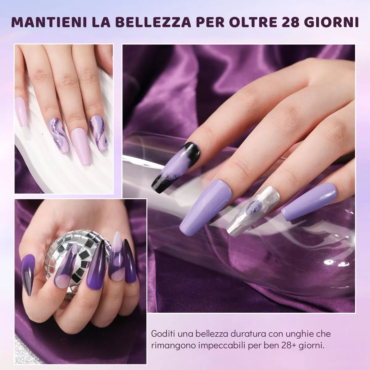 Aokitec 4 colori polvere per immersione, tonalità viola polvere per immersione per nail art francese salone di bellezza, polvere per unghie per principianti, inodore a lunga durata, regalo per donna