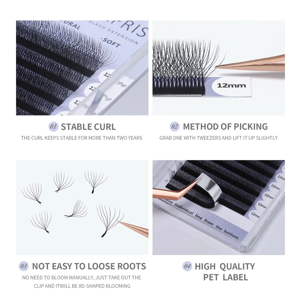 Extension Ciglia 8D W 8-15mm 0.07D Ventilatore Prefabbricato Ciglia 8d Lash Russian Volume Ciglia Ciuffetti Eyelash (0.07D 8D 8-15mm)