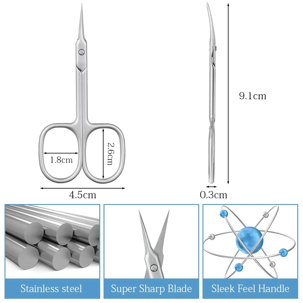 ACWOO Forbici per Unghie, 2 Pezzi Forbici per Cuticole in Acciaio Inox Extra Affilate, Forbicina Unghie Professionale con Lame Curve, per Sopracciglia, Peli Del Naso, Barba