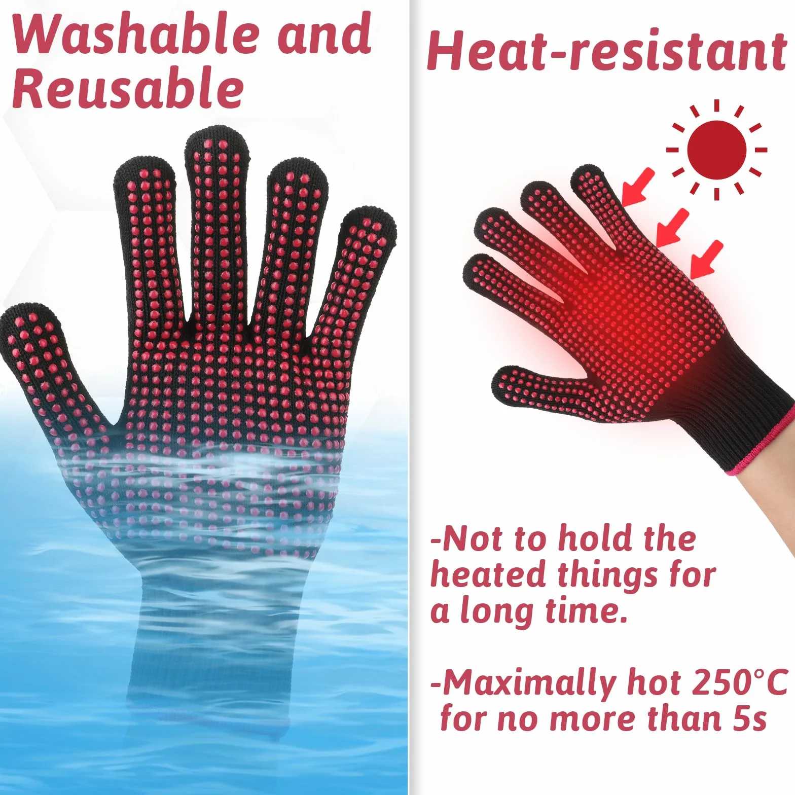 Ptwola 2 guanti resistenti al calore con piedini in silicone antiscivolo, guanti professionali che bloccano il calore per acconciature, ferro arricciacapelli, piastra lisciante