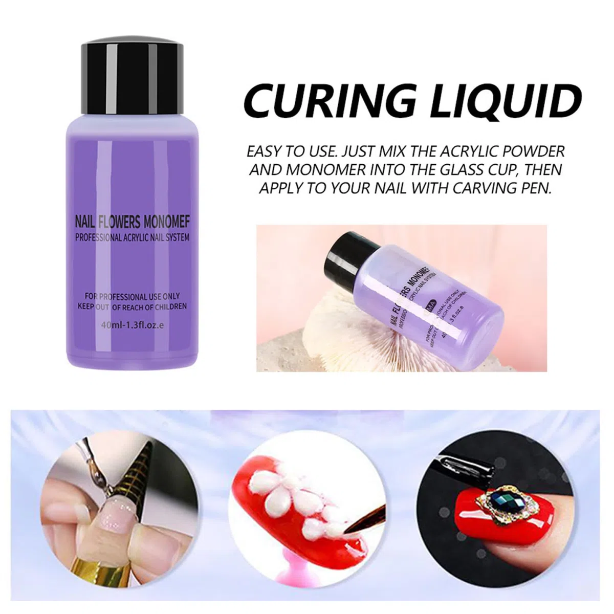 2 bottiglie di liquido monomero acrilico per unghie 40ml Liquido monomero acrilico professionale sicuro e delicato per Nailsalon Home for Nails