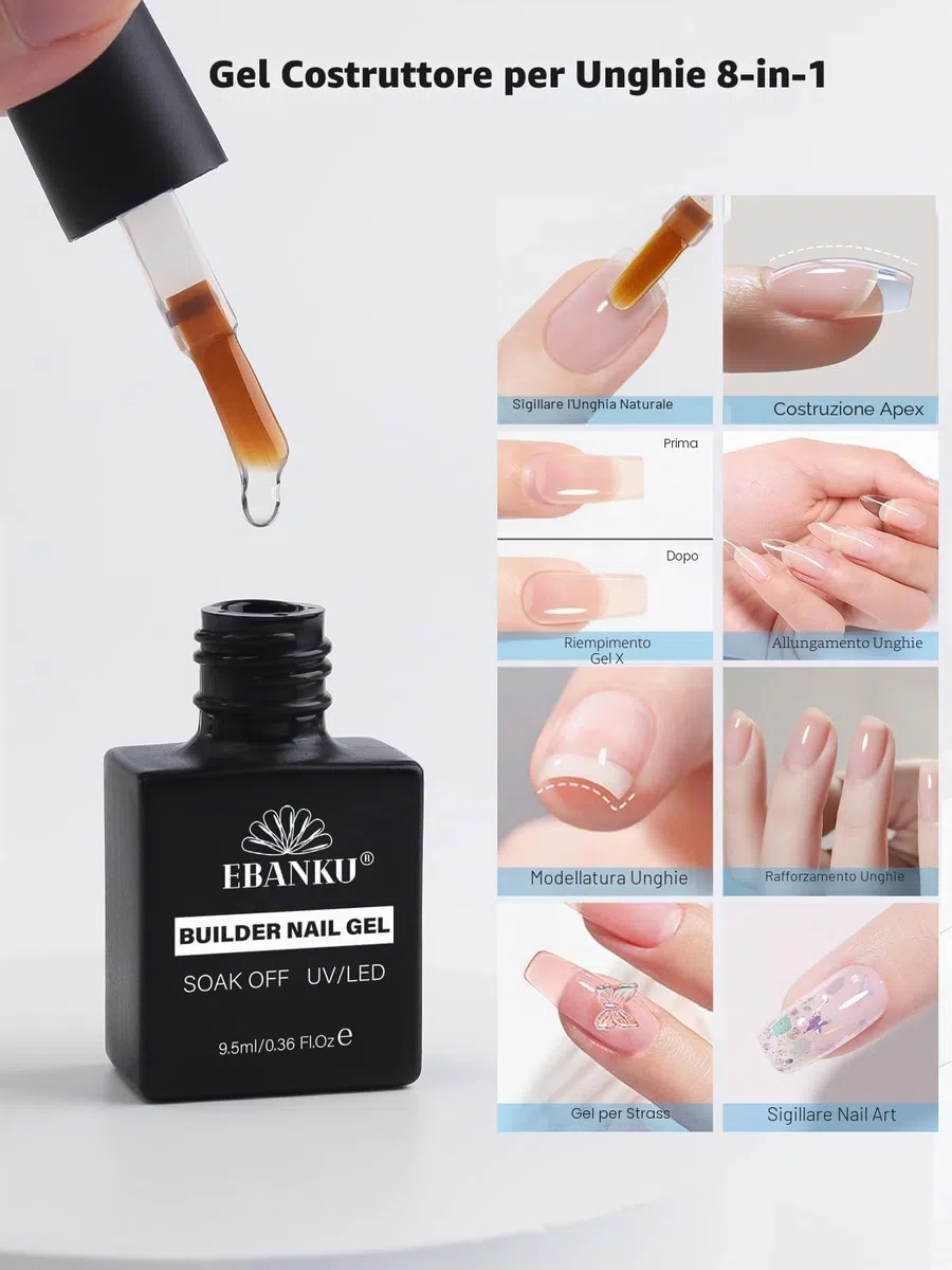 EBANKU 5PCS Base e Top Coat Semipermanente, Disidratatore per Unghie Primer per Unghie, Builder Gel Unghie, Kit Nail Prep e Primer Unghie UV LED Professionale per Smalto Unghie Gel