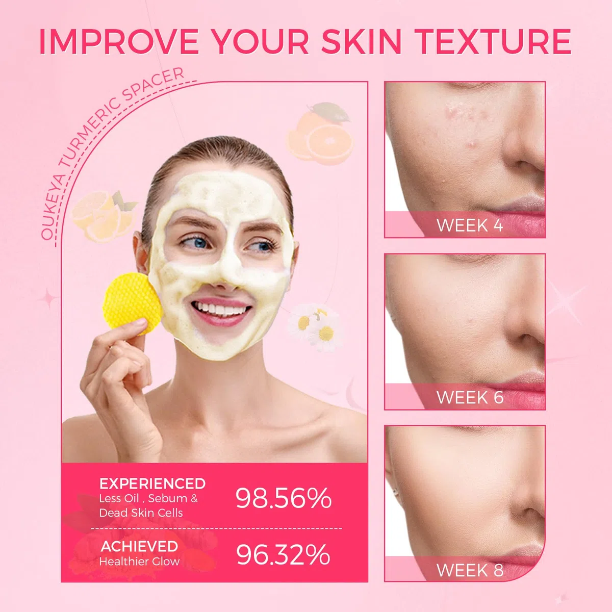 OUKEYA Dischetti Viso alla Curcuma e Acido Kojic, 40 Pezzi Esfolianti Delicati Dischetti Acido Cogico e Turmeric, Idratanti e Lenitivi Toner Pads per Pulizia Viso