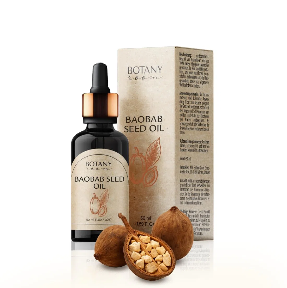 Olio di baobab spremuto a freddo | 100% puro naturale | Olio per pelle e capelli per una cura intensiva | Ricco di acidi grassi omega e vitamina E | Bottiglia di vetro da 50 ml | Una cura