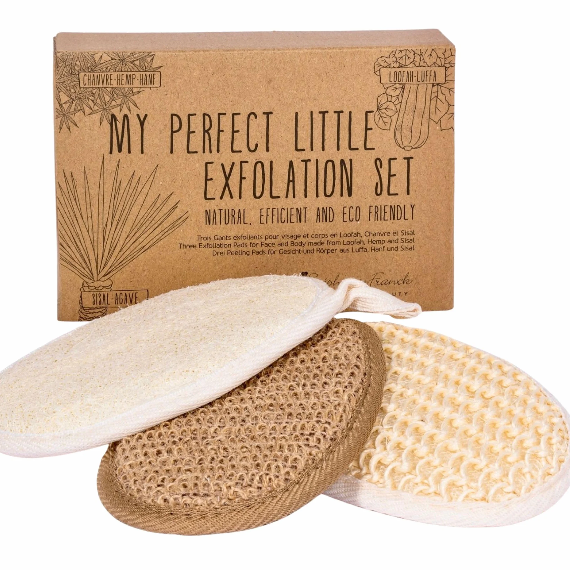 Guanti Esfolianti Naturali 3 Pezzi – Luffa, Canapa, Sisal – Per Viso e Corpo – 3 Livelli di Esfoliazione – Riutilizzabili, Vegan, Zero Plastica – Cura Naturale Quotidiana