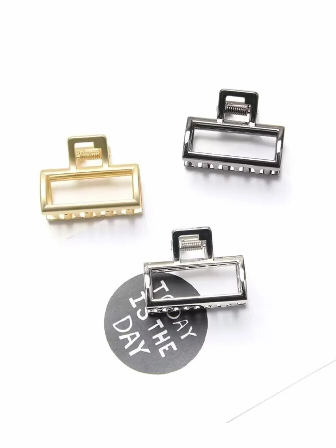 Fermaglio per capelli piccolo in metallo, antiscivolo, rettangolare, forte, accessorio per capelli da donna, 3 pezzi (oro, argento, nero)