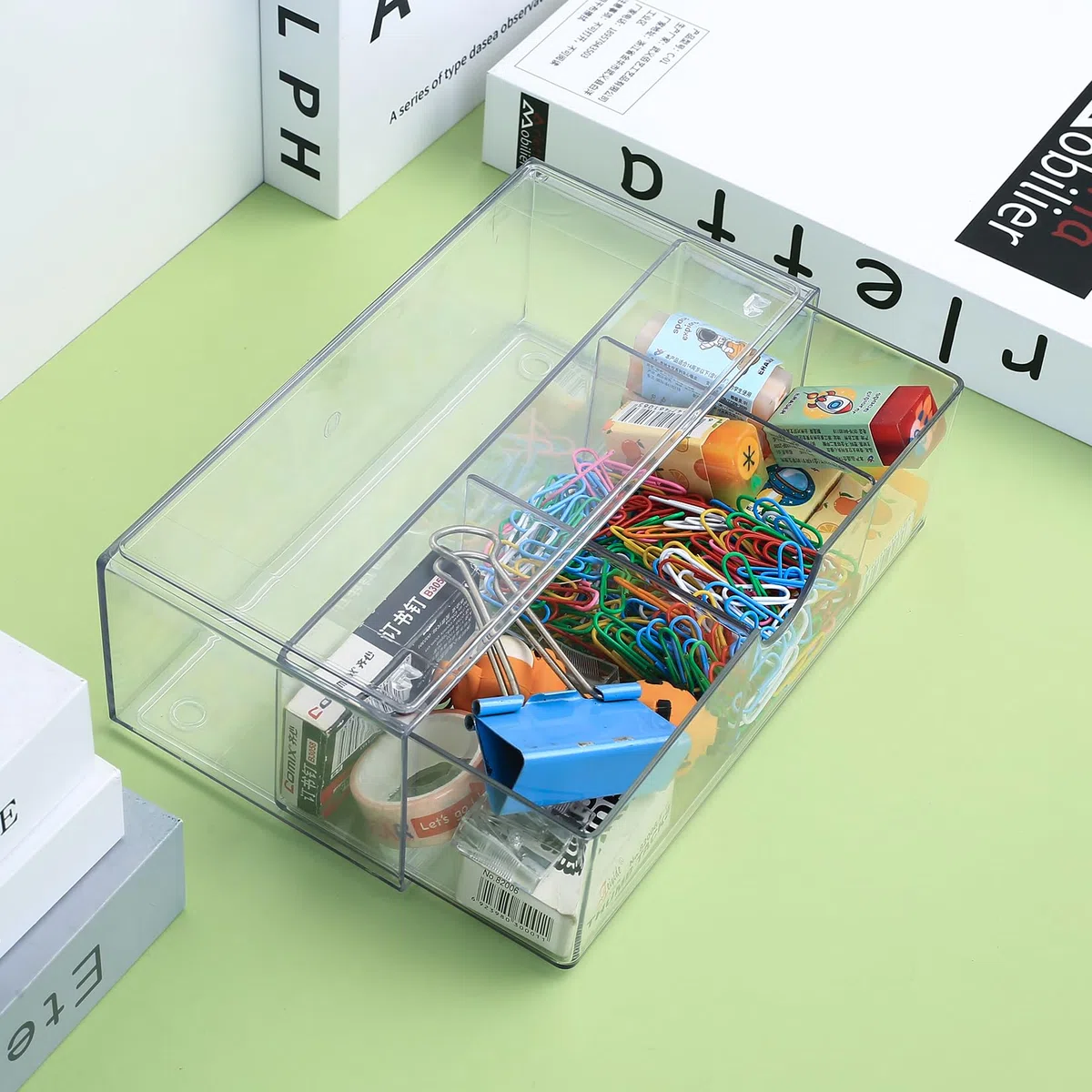 SHACHENH Organizer Cosmetici, Scatola Portaoggetti per Bagno Trasparente 3 Scomparti con Cassetti, Organizer da Tavolo Impilabile per Bagno, Porta Dischetti Cotone in Plastica PET