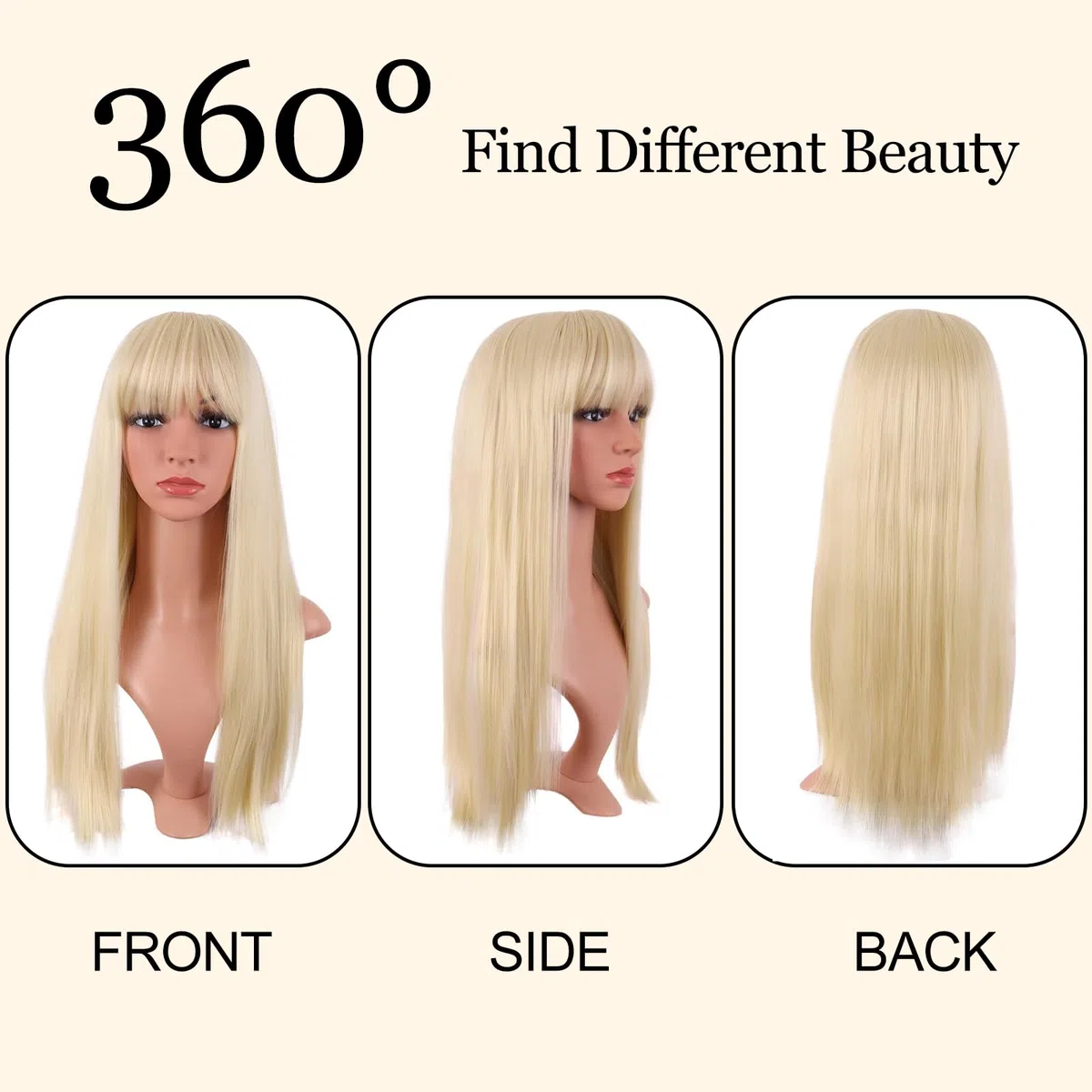 24 Pollice/60 cm Lungo Lisci Con Frange Sintetico Capelli, Parrucca bionda con frangia, Parrucca Bionda, Parrucca per Feste Cosplay Quotidiano
