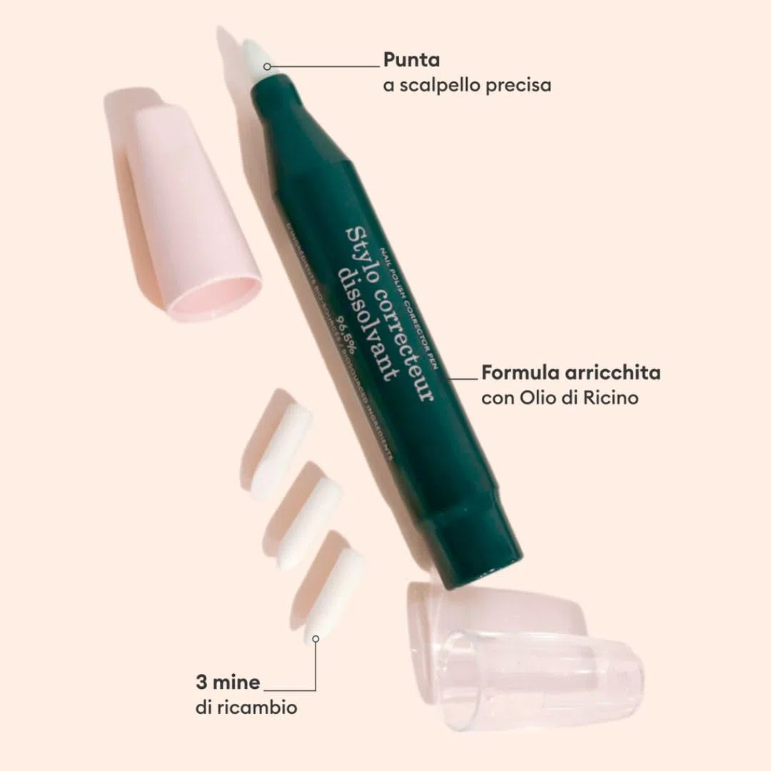 Manucurist Penna solvente - Penna correggi smalto semipermanente, 3 mine con punta a scalpello di ricarica - Pennello solvente bio-based senza acetone - Accessori gel unghie