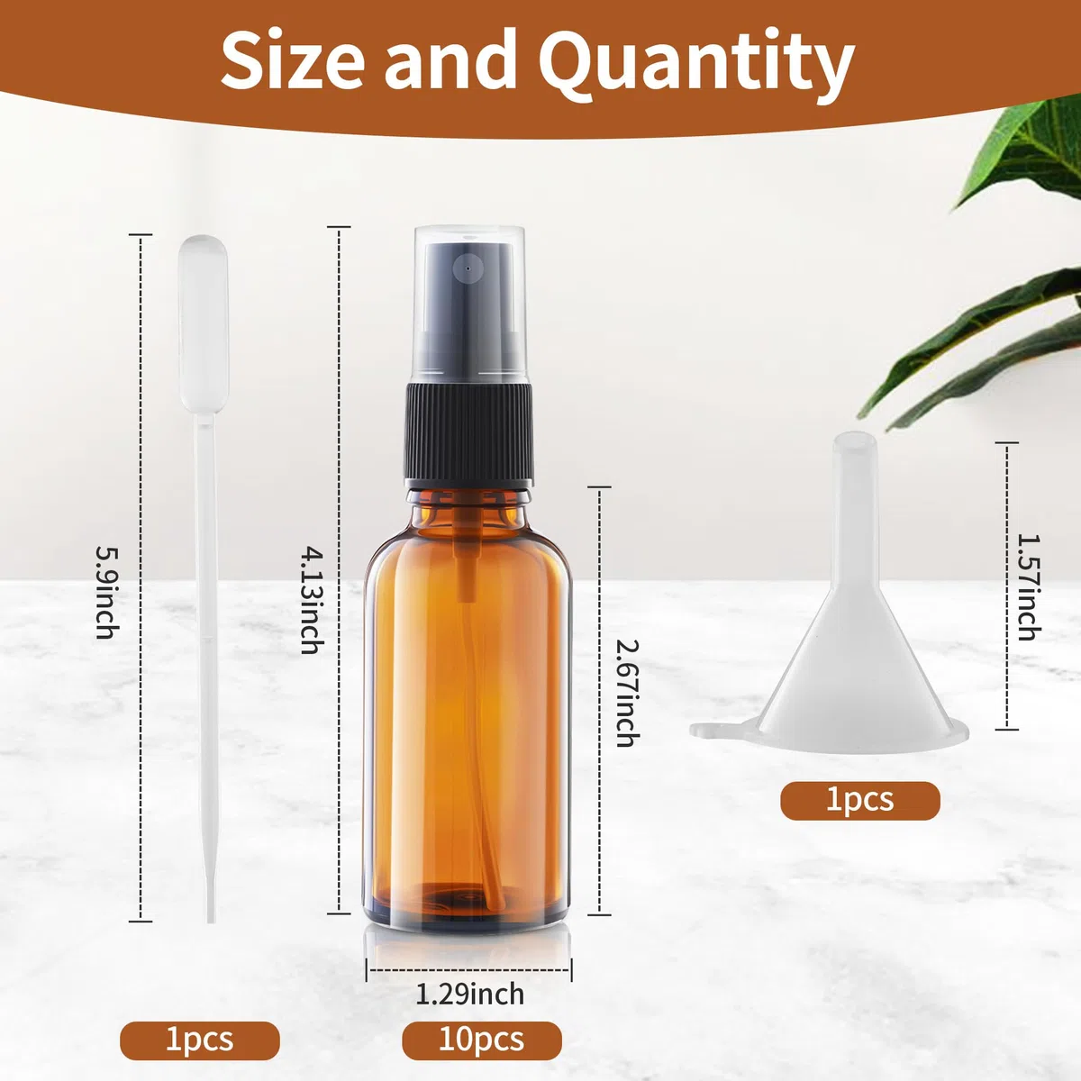 10 pezzi Bottiglie Spray Vetro, 30 ml Flaconi spray vuoti in vetro ,Flaconi spray in Vetro Ambrato con imbuto e contagocce Per il riempimento di oli essenziali, profumi,massaggi, capelli e viaggi