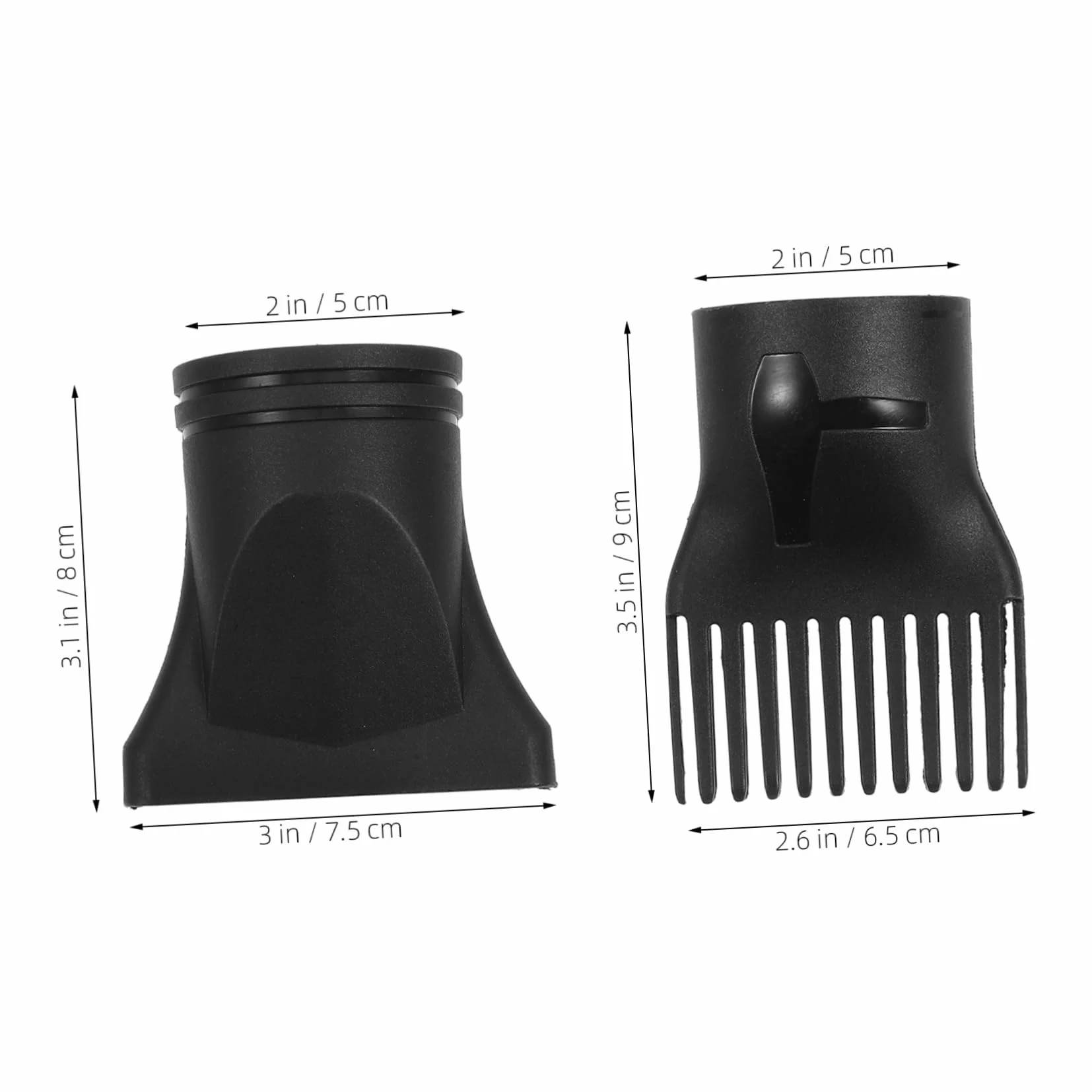 Accessorio Diffusore per Asciugacapelli Ugello Concentratore 2 Pezzi in Plastica Resistente Alta Temperatura Nero per Routine e Styling Chioma