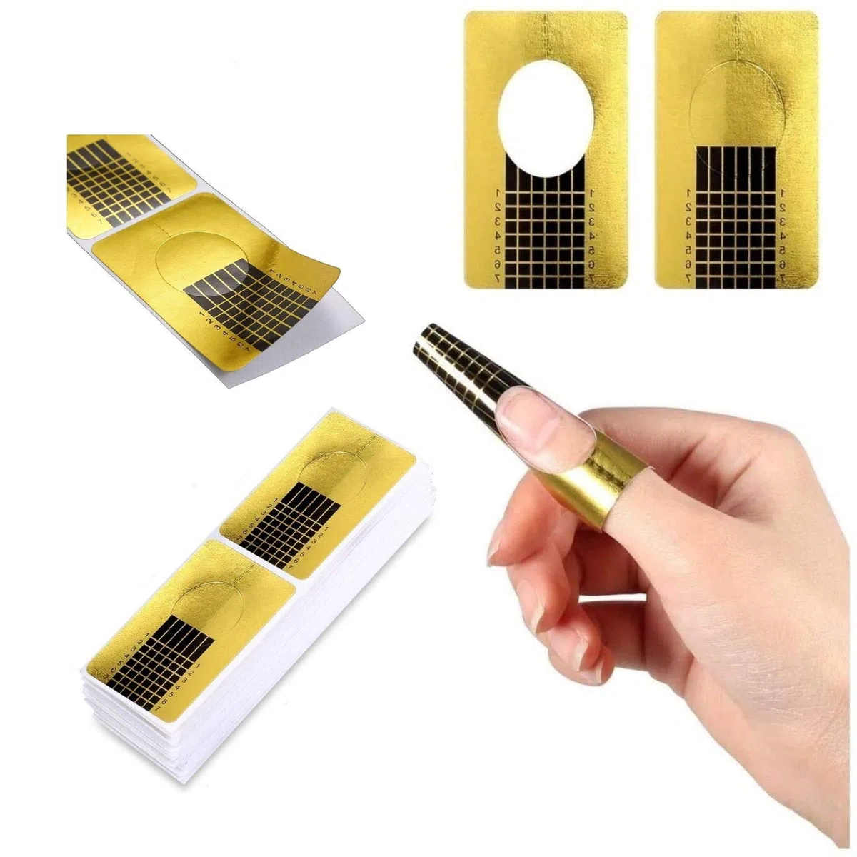 Rotolo Cartine Oro 120 Pezzi Nail Art Per Ricostruzione Allungamento Sagome per Unghie，Extension model for professional UV gel nail