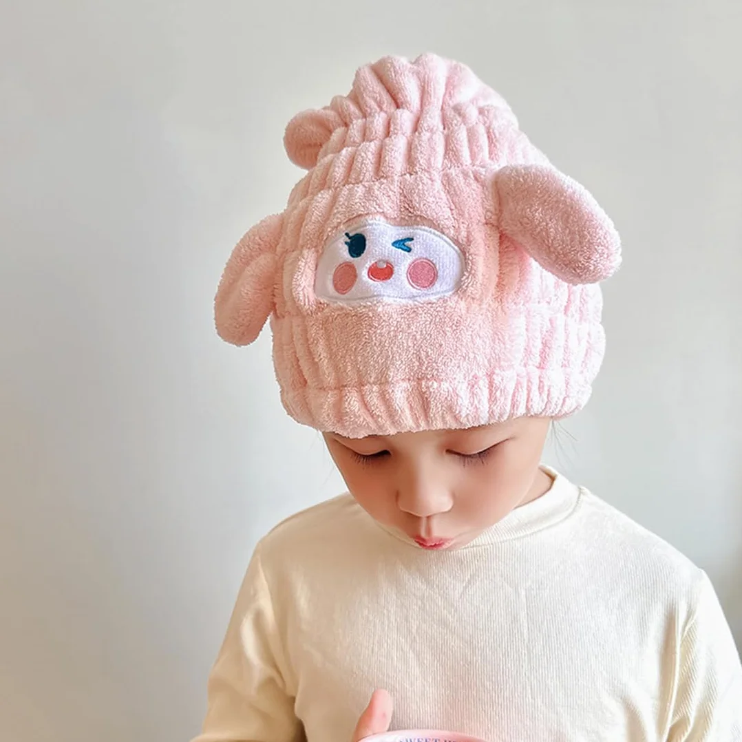 Turbante asciugacapelli, asciugamano capelli turbante, asciugamano microfibra capelli, cuffia capelli ricci notte, 2 Pezzi cuffia doccia bambini, Cane Bianco e Coniglio Rosa, Elastico