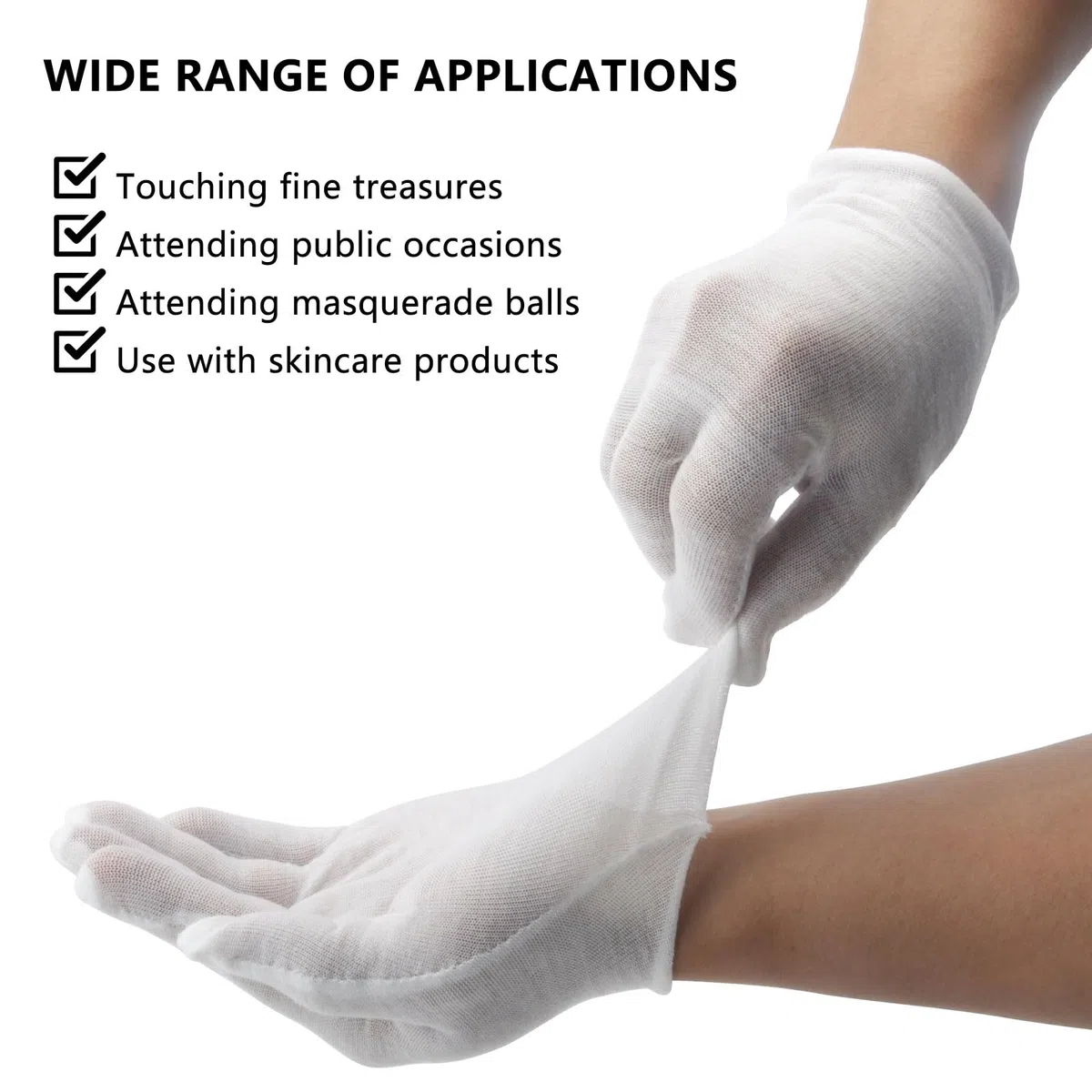 TNSLAND 24 pezzi (12 paia) guanti in cotone bianco per mani asciutte, idratanti, cosmetici, eczema, spa e monete, ispezione, handsc