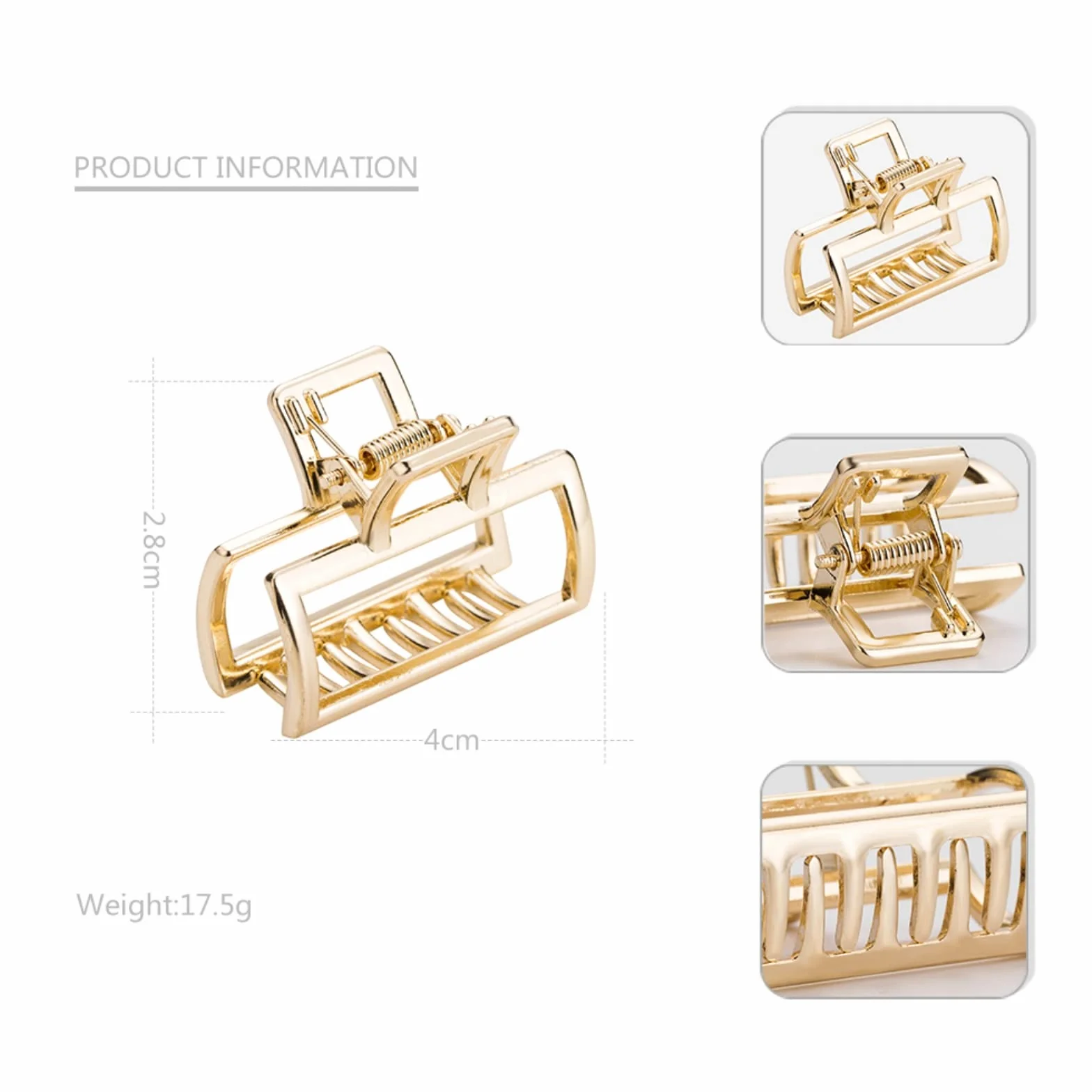 Fermaglio per capelli piccolo in metallo, antiscivolo, rettangolare, forte, accessorio per capelli da donna, 3 pezzi (oro, argento, nero)
