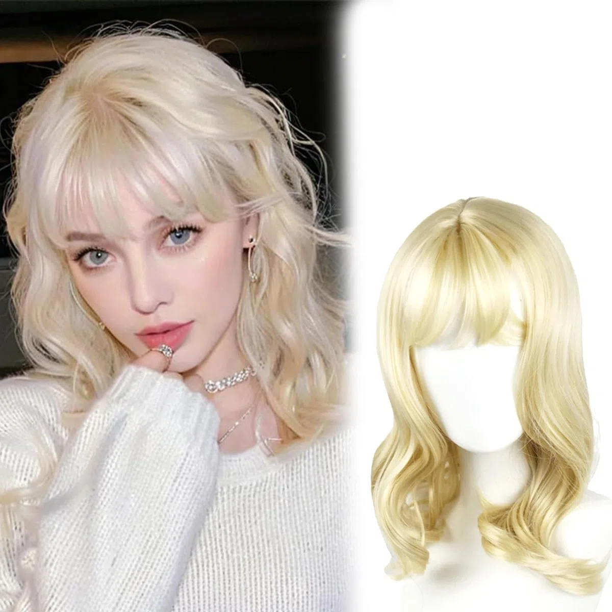 45 cm parrucca bionda donna bionda Bob parrucca con frangia capelli sintetici resistenti al calore parrucca corta per sera Cosplay uso quotidiano