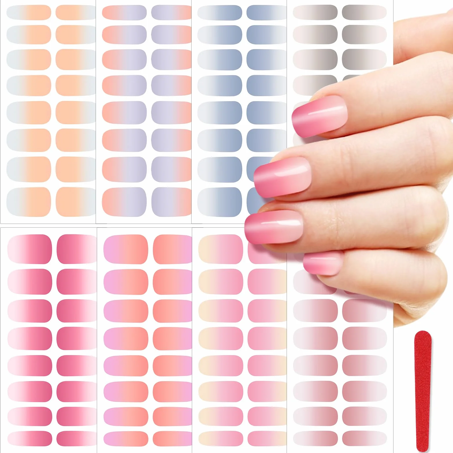 JSRQT 8 Fogli Smalto Adesivi Unghie Tinta Unita, Adesivo per Nail Art in Gel Decalcomania Autoadesiva, Strisce per Unghie con Lima, Decorazione per Donne Ragazze