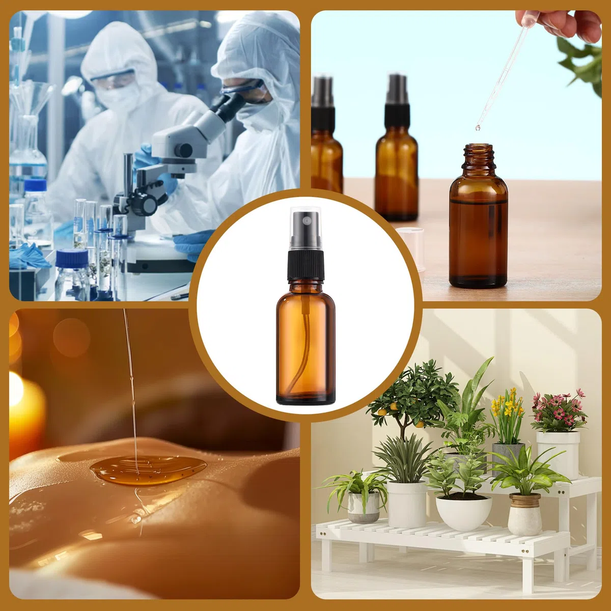 Nuangoo 10 pezzi Bottiglie Spray Vetro, 30 ml Flaconi spray vuoti in vetro,Flaconi spray in Vetro Ambrato con imbuto e contagocce per Profumi, Cosmetici, oli Essenziali, Massaggi