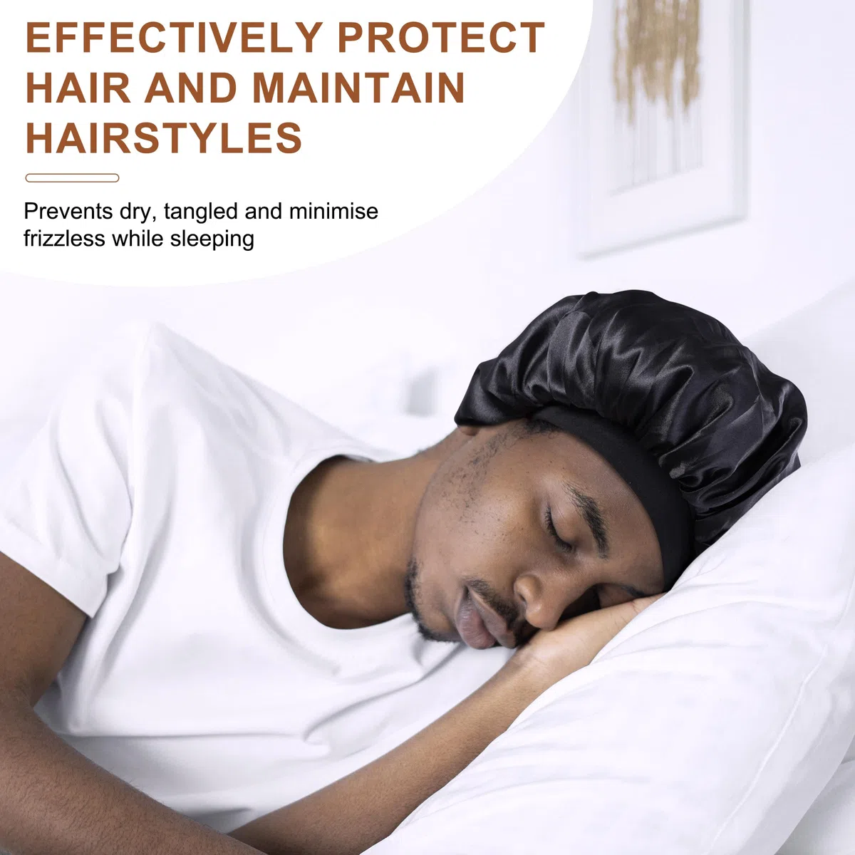 MoHern Cuffia da uomo, a doppio strato, in raso, per dormire, reversibile, per capelli ricci, cuffia in raso per uomini e donne di colore, nero, Large