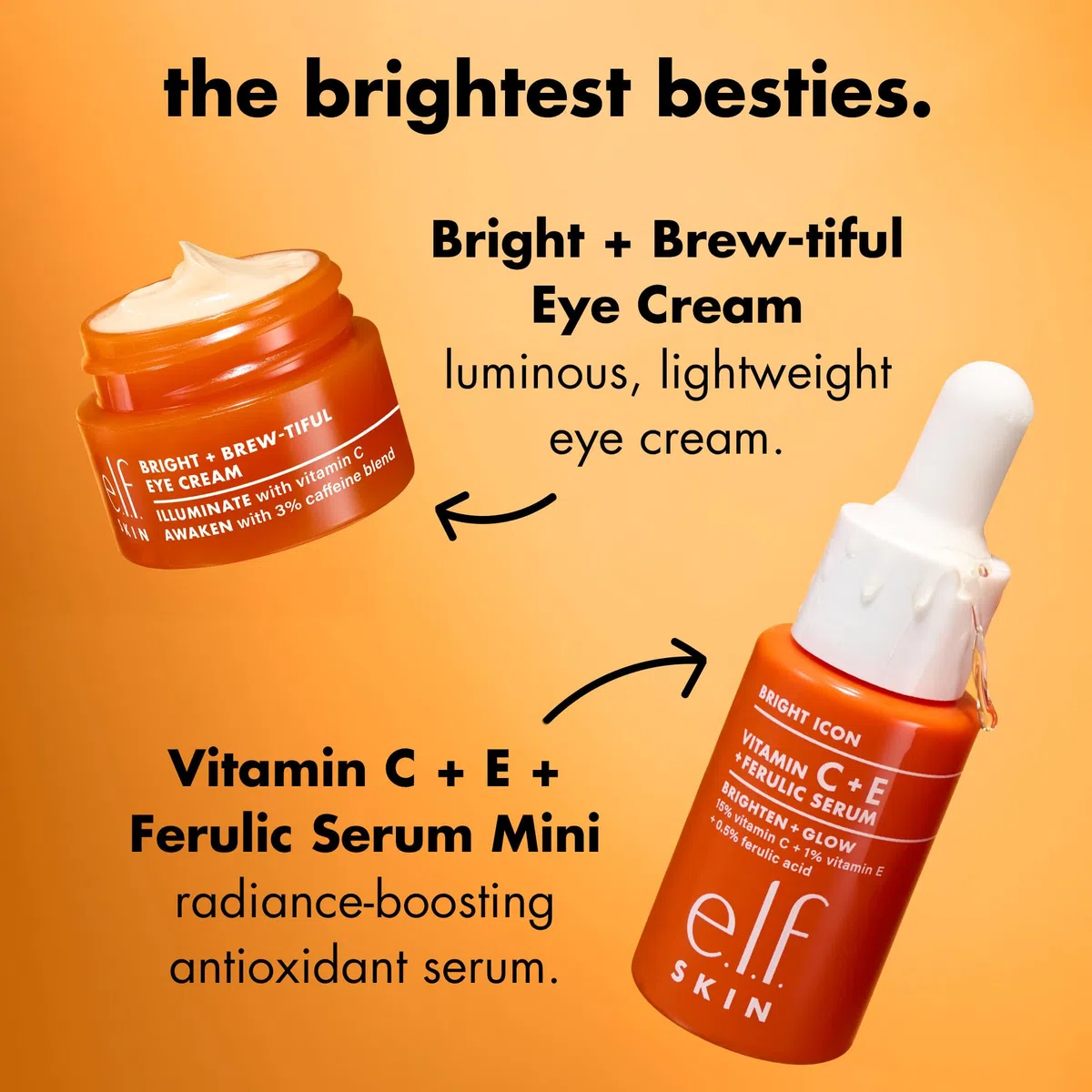 Brightest Besties Duo di e.l.f. SKIN, set skincare da viaggio, siero viso illuminante e crema occhi alla vitamina C, illumina, decongestiona e uniforma il colorito, vegano e non testato sugli animali