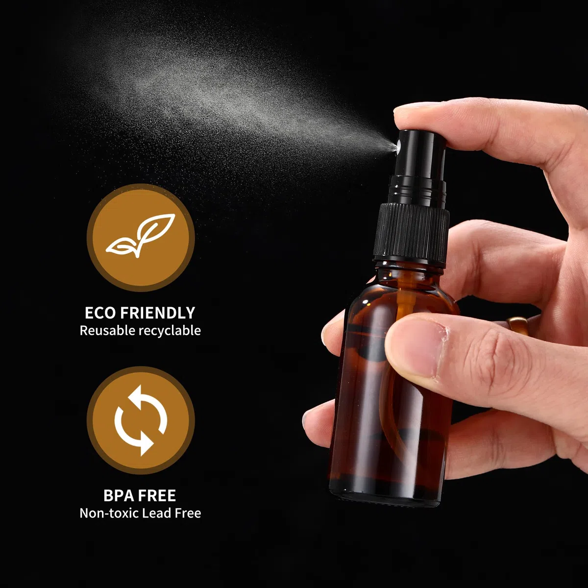 Nuangoo 10 pezzi Bottiglie Spray Vetro, 30 ml Flaconi spray vuoti in vetro,Flaconi spray in Vetro Ambrato con imbuto e contagocce per Profumi, Cosmetici, oli Essenziali, Massaggi